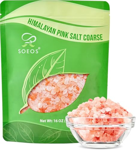 Soeos Sal rosa gruesa, grano grueso, 16 onzas, sal kosher para recambio de molinillo