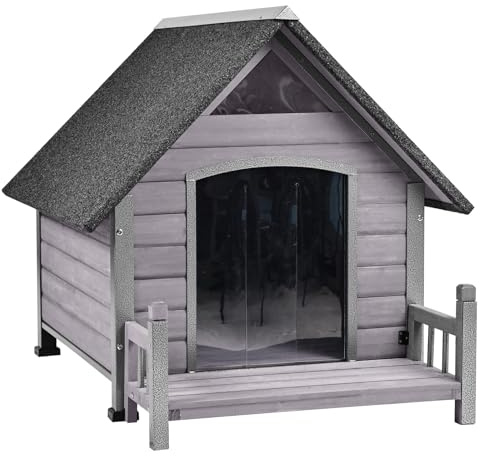 Seiyierr Outdoor-Hundehütte, wasserdichte Welpenunterkunft Indoor-Hundehütte mit erhöhtem Boden, Anti-Biss Design Hundehaus für kleine bis mittelgroße Hunde mit Veranda（Grau）