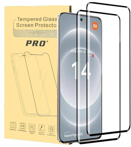 Niopiee 2 pack Tempered Glass Screen Protector for Xiaomi 14 Ultra HD Clear Hard Glass Protective Film 3d Black Curved Edge Anti-Scratch Anti-Shatter Anti Fingerprint Bubble Free Screen Protector