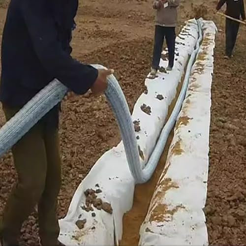 Flexible Corrugated French Drain Pipe System - 4/3/2 Cuttable Drain Hose, Non-Woven with Spiral Steel Wire for Ground Water Infiltration, 15m Length (Dia 8cm/3.1in)