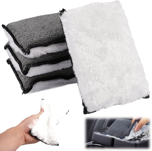 4 Pezzi Spugna per Pulizia Interni Auto 15x10x2,5 cm Panno per La Pulizia Degli Interni Dell'auto, Spugna in Microfibra per La Pulizia Profonda di Plastica, Pelle, Tappezzeria e Cura Dell'abitacolo