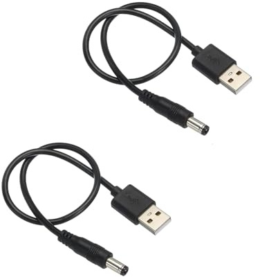 MACHSWON USB to DC Power Cable 0.5 M USB to DC 5.5mm x 2.5mm 5v Power Cord Black for Mini Fan Camera Mobile Phone Tablet Devices 2 Pcs