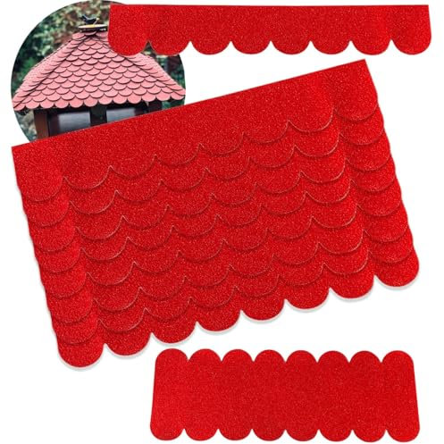 Taicols 21 pezzi di feltro per casetta degli uccelli, autoadesivo, in feltro di tegole impermeabili, mini tegole per tetto, per casetta di nidificazione, coniglietto, hotel per insetti (rosso)