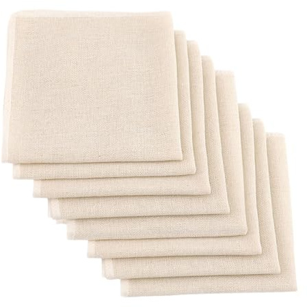 8 Stück Passiertuch und Käsetuch aus Baumwolle-Leinen 50x50 cm fusselfrei und wiederverwendbar Seihtuch mit gefaltetem Saum zum Abseihen und für die manuelle Zubereitung