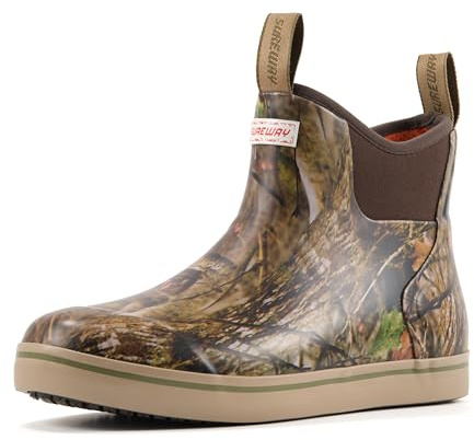 SUREWAY Women's Ankle Fishing Deck Boots for Women,Short Waterproof Neoprene Rubber Rain Boots,Lightweight Garden Work Shoes for Women,Upgraded Slip Resistant,New Camo,Size 7
