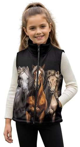 Renewold Horse Fleece Vest Winter Spring Fall Jacket Girls Warm Fleece Vests with Pockets Sleeveless Coats Kids Toddlers Teens Zipper Outerwear Hiking Skiing Snowboarding Clothes 3 Years