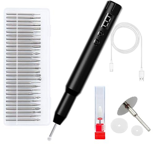 Wireless Engraving Pen Kit for Jewelry, Wood, Metal, Glass & Plastic - Cordless DIY Engraver with 30 Bits & Polishing Function, Portable Tool for Artists, Craftsmen, (Black - Upgraded Version)