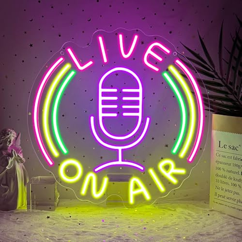 Live On Air Leuchtschild,On Air Led Neon Schild Wand Deko für Spielzimmer Schlafzimmer Club Party Living Room,Bunte Dimmbare Neon Sign Geschenk für Teenager Männer Lady USB Powered（12.6*12.6）