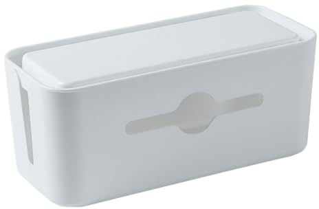 FUNNETOYU Cable Patch Board Storage Box with White Cover, Wall-Mountable Wire Organizer Box for Power Cords and Network Cables, Electric Wire Safety Enclosure for Home Office Desktop