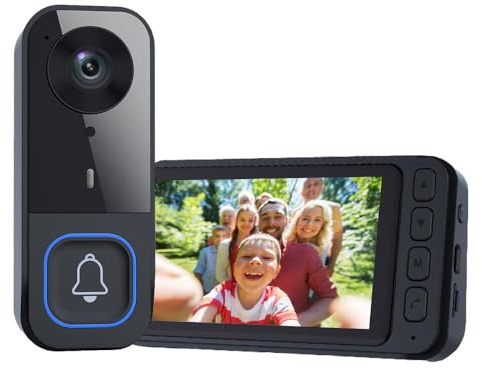 TKMARS Kabellose Türklingel mit Kamera, Video-Gegensprechanlage mit 4,5-Zoll Bildschirm, kabellose Video-Türsprechanlage für den Außenbereich, ohne WLAN oder App, Nachtsichtfunktion, 120°-Blickwinkel