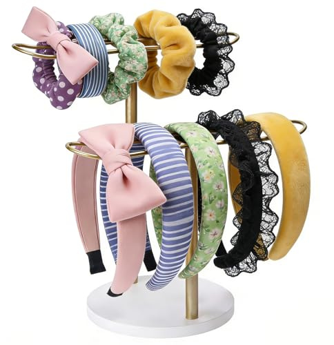 2 Etagen Haargummi Aufbewahrung Schmuckständer Gold, Stirnband Halter & Haarreifen Ständer, Haarschmuck Organizer für Haarspangen Haargummis, Schlafzimmer Schminktisch – Geschenk für Frauen Mädchen
