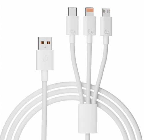 3 in 1 Multi Charger, USB C PD Fast Charging Cable with IP, Micro USB, USBC, 1.2M,for iPhone 17Pro Max,16,15,14, Android, Huawei, MacBook,AirPods,Pad (White, 3IN1 Cable With USB Power Port)
