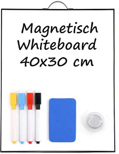 Whiteboard Magnetisch Magnettafeln Weiß 40 x 30 cm Magnet Wandtafel, mit 4 Whiteboard Stifte, 1 Magnete and 1 White Board Radiergummi, für Schule, Haus und Büro