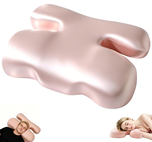 Seitenschläferkissen Anti-Falten, H-Form Schmetterlingskissen mit bezug, Ergonomisches Memory Foam Nackenstützkissen Orthopädisch, Kopfkissen gegen Faltenbildung im Gesicht & Antischnarch, Rosa
