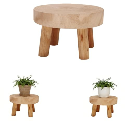 Pflanzenständer Holz,Generisch Blumenhocker Holz,Holzhocker Als Ausstellungsständer, Pflanzenstützen Für Blumentöpfe,Runder Pflanzenhocker Outdoor,Pflanze Für Terrasse,Garten,Wohnen (S,Naturholzfarbe)
