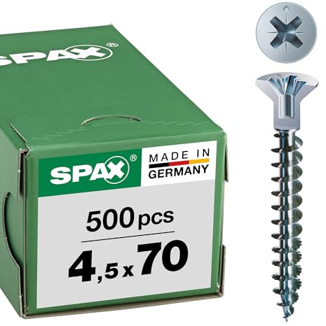 SPAX Universalschraube mit Kopflochbohrung, 4,5 x 70 mm, 500 Stück, Kreuzschlitz Z2, Kleiner Senkkopf (Ø 5mm), Vollgewinde, WIROX A3J, 0271010450705