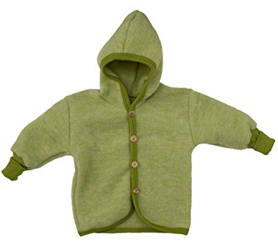 Cosilana Baby Jäckchen mit Kapuze aus weichem Wollfleece, 60% Schurwolle kbT, 40% Baumwolle kbA (74/80, Lindengrün-melange)
