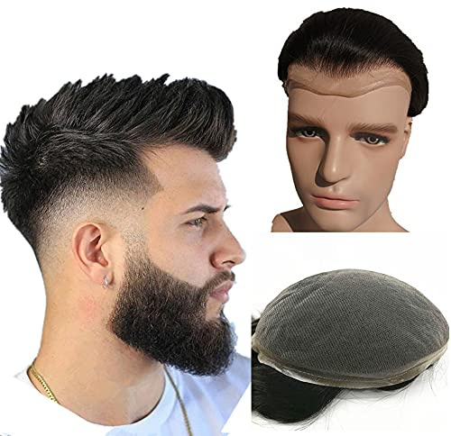 N.L.W. Human hair toupee for men with HD Soft fine Swiss lace 10x8 base size hair prosthesis mens patch units implant Straight hair pieces replacement system for man #1b Off black color