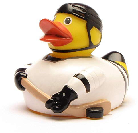 Duckshop I Badeente Eishockey I Quietscheente Eishockey-Spieler I L: 8 cm - inkl. Quietscheentchen-Schlüsselanhänger im Set I Geschenk für Eishockey Fans I Spielzeug für Kinder