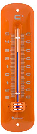 Lantelme Außenthermometer Metall 19cm lang Farbe Orange Temperatur -30 bis 50°C | Thermometer für Innen Zimmer Büro Außen Garten | Retro vintage Look | Gartenthermometer Außenthermometer