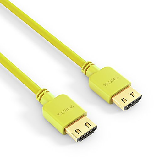 PureLink PI0504-020 Câble de connexion HDMI haute vitesse (4K UltraHD (2160p), Ethernet, 18Gbps), HDMI-A mâle vers HDMI-A mâle, certifié, sans halogènes, ultra plat, 2, 00m, jaune