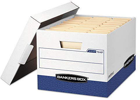 Bankers Box 07243 R-Kive Max Storage Box, Letter/legal, Locking Lid, White/blue, 12/carton