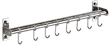 Z·Bling 50CM/8Hooks Crochets Barre Ustensile Cuisine Support Mural Barre Cuisine Porte Ustensile Cintre Patère Tube Barre Serviette Manteau en SUS304 Acier INOX Barre de Suspension pour Cuisin