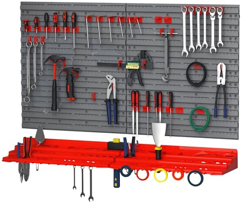 DURHAND Werkzeuglochwand Werkzeugwand 54 Tlg. Grau+Rot 95,5 x 23 x 53,5 cm