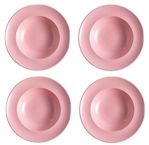 4 Piatti Pasta Piatto Piatto Fondo Gourmet in Porcellana di Alta Qualità,Pink