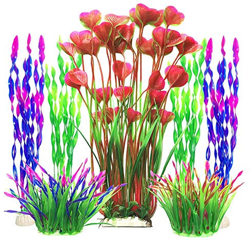 QIODAZOO Fish Tank Plants Artificial, 7 PCS Fish Artificial Aquatic Plants in Plastic Large Aquarium Decorations, Aquarium Vivid Plants Ornaments Colorful