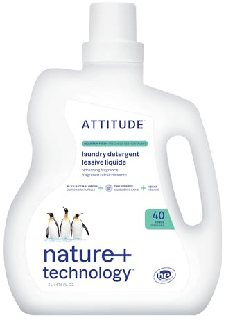 ATTITUDE Liquid Laundry Detergent, EWG Verified, HE Compatible, Plant-Based & Vegan, Natural Laundry Soap, Mountain Fresh Scent, 40 Loads, 2 Liters