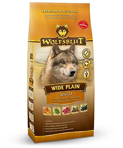 WOLFSBLUT – Wide Plain Senior | Trockenfutter mit natürlichen Zutaten und wertvollen Superfoods für ältere Hunde. Getreidefreies Alleinfutter ohne Zusatzstoffe im Beutel | 12,5kg Pferd