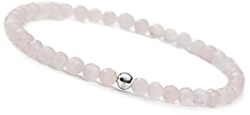 GD GOOD.designs Rosenquarz Armband Damen mit echten Natursteinen und 925 Silber Perle I Naturstein Armband aus facettierte 4mm Edelstein Perlen - Inkl. Geschenkbeutel