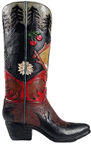 Urbalabs Western Cowboy Cowgirl Boot Vase 12 Inch Bears and Cherry Flower Vase Decorative Cowboy Boots Vases Home Office Rustic Decor Country Living Wedding Centerpiece