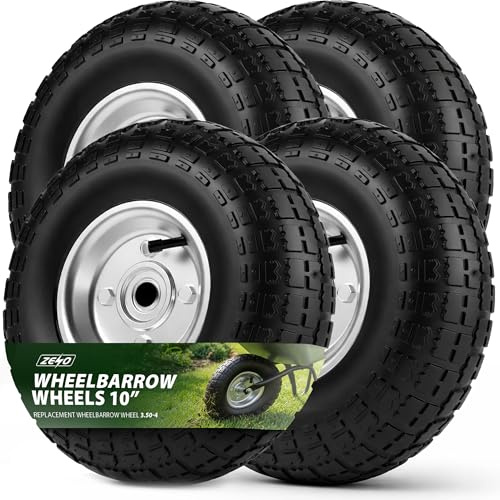 ZENO Wheelbarrow Wheels - 4 x 10 | Pneumatic Wheels Set | Truck Trolley Puncture Proof Tyre for Garden Heavy Duty Trolley Trailer Truck | Black Solid Replacement Wheelbarrow Wheel 3.50-4