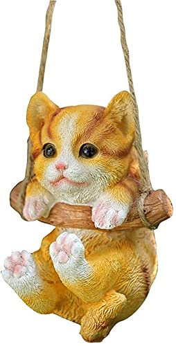 Garten Outdoor Statue Dekorative Katze Hängende Gartenstatue Schaukel Katze Wald Tier Hängende Garten Dekoration