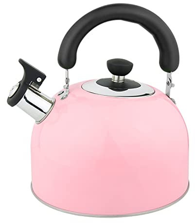 FLBT Stovetop Whistling Teapot Stainless Steel Pink Hot Water Tea Kettle, Stainless Steel Tea Pot with Whistle for Even Heat Distribution needed