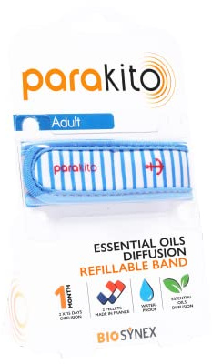 PARAKITO - Refillable Mosquito Bracelet - 2 Refills Included - 1 Month Use - DEET Free - Adult Size (Marine)