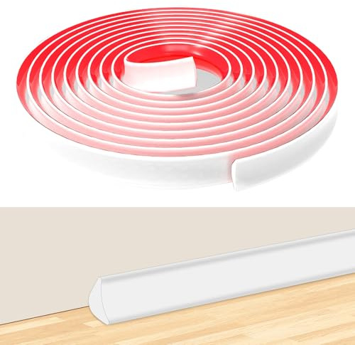 Lifuncren PVC Quadrant Trim, Self Adhesive 5 Meters Plastic Wall Corner Edging Strip,TPE Skirting Board Trim, Moulding Trim, Caulk Strip for Laminate Flooring, Wall, Ceiling, Cabinet (12mm*9mm, 5M)