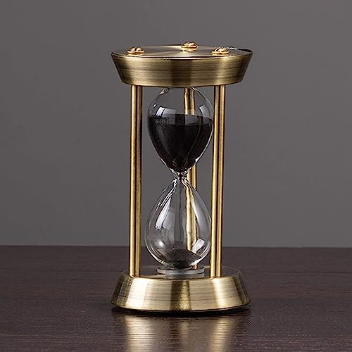 GINTON Sanduhr-Timer, Sanduhr-Timer, Metall, Messing, Sanduhr, 1/3/5/10 Minuten, Glas-Sanduhruhr (Farbe: mit, Größe: 10 Minuten) (Farbe: Schwarz, Größe: 5 Minuten)