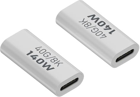 QIANRENON 140W USB4.0 C Buchse auf Buchse Daten Adapter Koppler 40Gbps USB4.0 Type C Buchse Aufladen Anschluss Extender, PD140W/8K@60Hz, Al Gehäuse, für Thunderbolt 3 iPhone 15 Steam Deck, 2Pcs