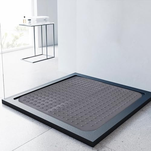 Lurowo Duschmatte rutschfest 80 * 80cm Duscheinlage, Antirutschmatte mit Saugnäpfe für Dusche oder Badewanne, große Quadratische Duschwanneneinlage (Transparent Grau, 80 x 80 cm)