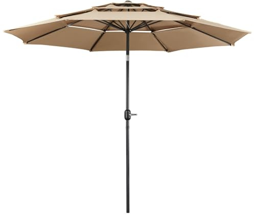 Yaheetech Ombrellone da Giardino Esterno a 3 Strati 324 cm con Manovella 8 Stecche Parasole Protezione Solare Reclinabile per Spiaggia Balcone Terrazzo Ecrù
