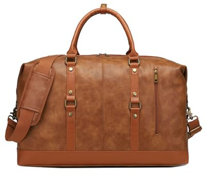 Vmokki Reisetasche aus PU Leder 42 Liter für Reisen Urlaub Krankenhaus Sport Wochenende Herren Damen Weekender Duffel Bag Vintage Wasserdicht Groß (Braun)