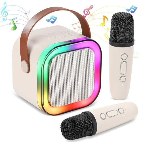 Máquina de karaoke para niños y adultos, mini altavoz de karaoke Bluetooth portátil con 2 micrófonos inalámbricos y LED, regalo de cumpleaños para niños y niñas de 4 a 12 años, KTV en casa, producto