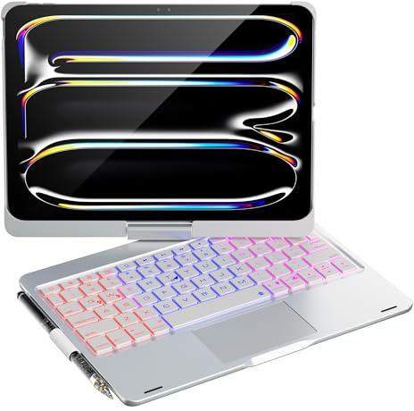 doqo Funda con Teclado para iPad Pro de 11 Pulgadas (M5 2025 / M4 2024). Funda Teclado para iPad Pro 11 M4 y M5 con Panel táctil multitáctil, retroiluminación de 7 Colores y Giro 360°
