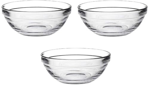 Acan Tradineur - Pack de 3 cuencos redondos de vidrio, modelo Lys, bol para mezclar, servir ensalada, aperitivos, apilable, apto para microondas y lavavajillas, cocina - 17 x 7 cm