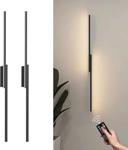 Aipsun Kabellose LED Akku Wandleuchte mit fernbedienung, 10000mAh USB-C Wiederaufladbare Wandlampe Schwarz 100CM, 6W Moderne Schlafzimmer Wohnzimmer Wandleuchte, Drei Farbtemperaturen (2 Stück)