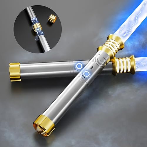 Lightsaber, 4 Modes Light Saber 2 Packs with Metal Hilt, 16 Colors LED 2 in 1 Light Sword, Dueling Sabers with Rechargeable Batteries for Birthday Christmas Thanksgiving Gifts (Silver PL1)