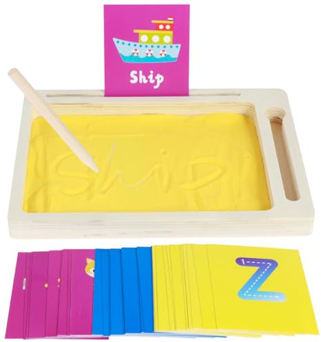 Montessori Wooden Sand Writing Tray With Pen and Cards for Letters, Numbers, Drawing and Classroom Letter Tracing